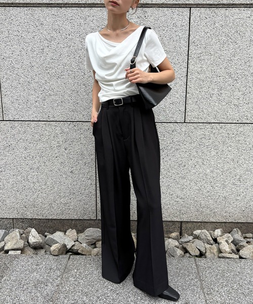 NOGLE(ノグル)の「【NOGLE/ノグル】ドレープ半袖Tシャツ(Tシャツ/カットソー・レディース・チャコールグレー/ブラック/ピンク/ホワイト・FREE)」の20枚目の写真