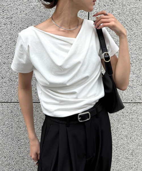 NOGLE(ノグル)の「【NOGLE/ノグル】ドレープ半袖Tシャツ(Tシャツ/カットソー・レディース・チャコールグレー/ブラック/ピンク/ホワイト・FREE)」の22枚目の写真