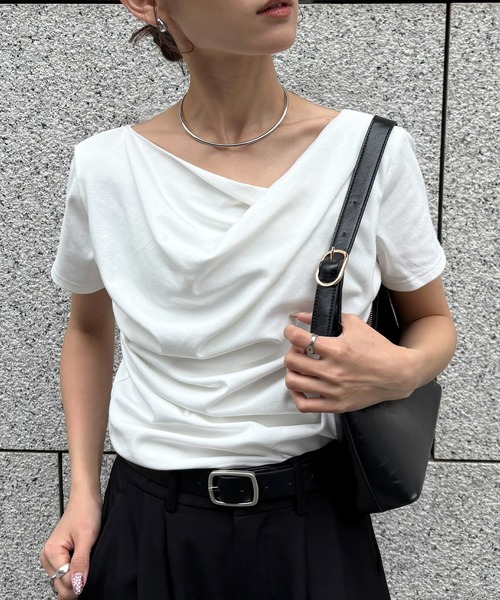 NOGLE(ノグル)の「【NOGLE/ノグル】ドレープ半袖Tシャツ(Tシャツ/カットソー・レディース・チャコールグレー/ブラック/ピンク/ホワイト・FREE)」の21枚目の写真