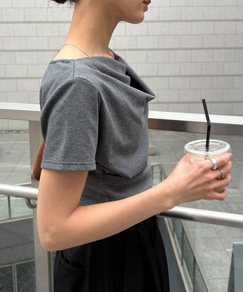 NOGLE(ノグル)の「【NOGLE/ノグル】ドレープ半袖Tシャツ(Tシャツ/カットソー・レディース・チャコールグレー/ブラック/ピンク/ホワイト・FREE)」の19枚目の写真