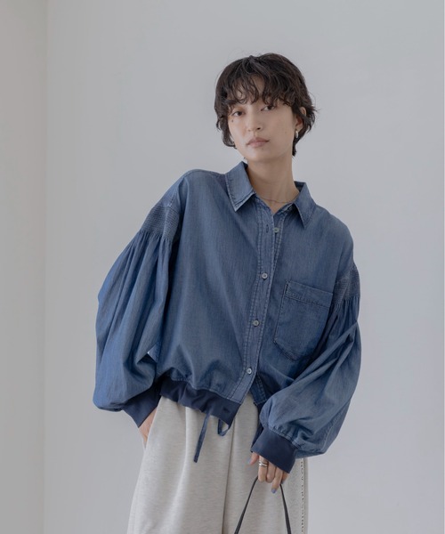 ライトデニム シャーリングスリーブシャツブルゾン Eimee Law│Eimee