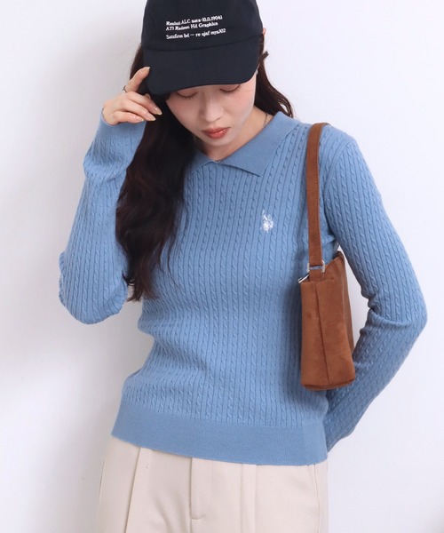 U.S. POLO ASSN.(ユーエスポロアッスン)の「【U.S. POLO ASSN./ユーエスポロアッスン】ワンポイントロゴ刺繍 ステンカラー ケーブルニット(ニット/セーター・レディース・イエロー/アイボリー/ブラック/サックスブルー・L/M/LL)」の22枚目の写真