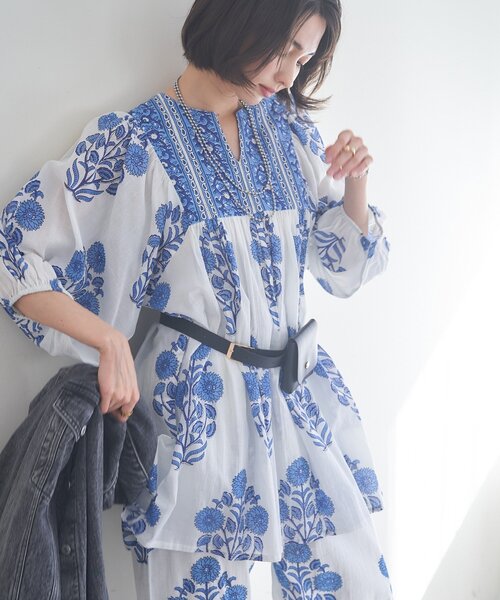 Remind me and forever(リマインドミーアンドフォーエバー)の「【nane】【India Series】フラワー柄チュニックブラウス(シャツ/ブラウス・レディース・イエロー/ブルー・FREE)」の3枚目の写真