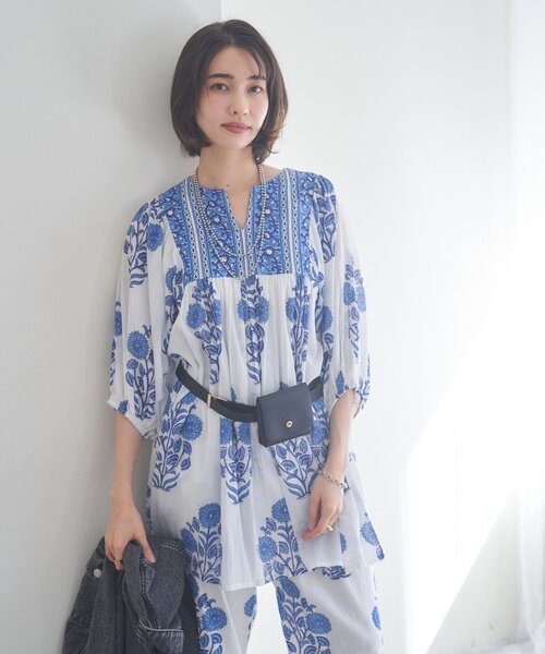 Remind me and forever(リマインドミーアンドフォーエバー)の「【nane】【India Series】フラワー柄チュニックブラウス(シャツ/ブラウス・レディース・イエロー/ブルー・FREE)」の4枚目の写真