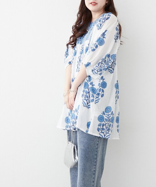 Remind me and forever(リマインドミーアンドフォーエバー)の「【nane】【India Series】フラワー柄チュニックブラウス(シャツ/ブラウス・レディース・イエロー/ブルー・FREE)」の17枚目の写真