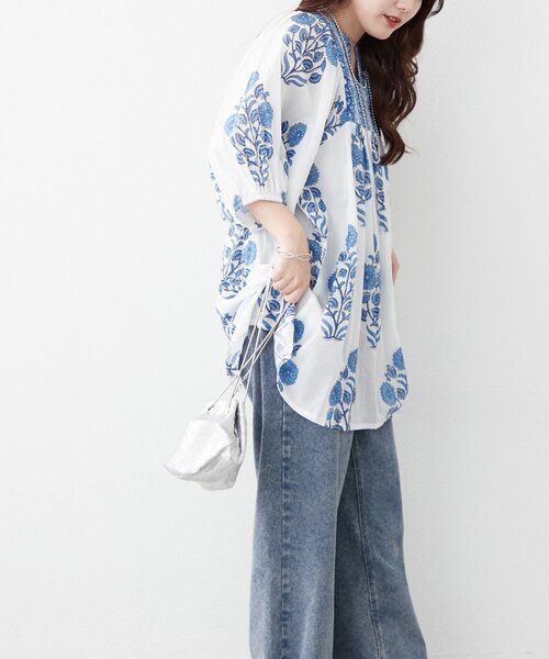 Remind me and forever(リマインドミーアンドフォーエバー)の「【nane】【India Series】フラワー柄チュニックブラウス(シャツ/ブラウス・レディース・イエロー/ブルー・FREE)」の18枚目の写真