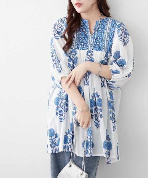 Remind me and forever(リマインドミーアンドフォーエバー)の「【nane】【India Series】フラワー柄チュニックブラウス(シャツ/ブラウス・レディース・イエロー/ブルー・FREE)」の20枚目の写真