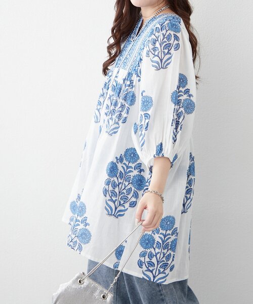 Remind me and forever(リマインドミーアンドフォーエバー)の「【nane】【India Series】フラワー柄チュニックブラウス(シャツ/ブラウス・レディース・イエロー/ブルー・FREE)」の21枚目の写真