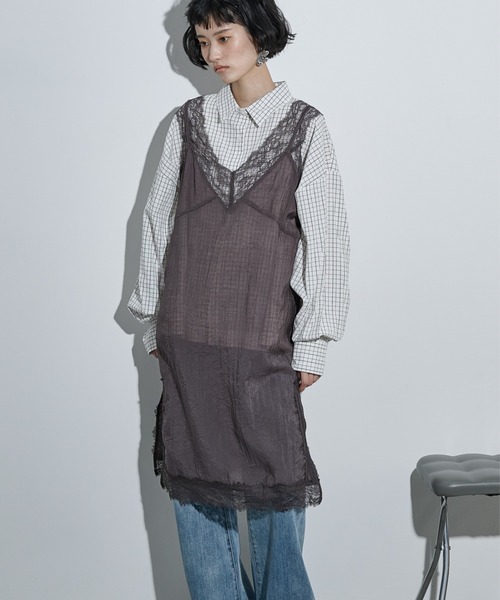 THE YOn（ザヨン）の「レース切替シアーキャミチュニック（ワンピース・レディース・ライム/オフホワイト/チャコールグレー・FREE）」の2枚目の写真