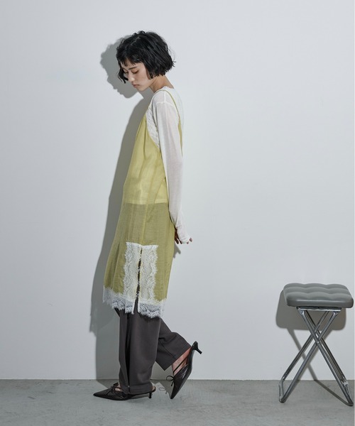 THE YOn（ザヨン）の「レース切替シアーキャミチュニック（ワンピース・レディース・ライム/オフホワイト/チャコールグレー・FREE）」の18枚目の写真