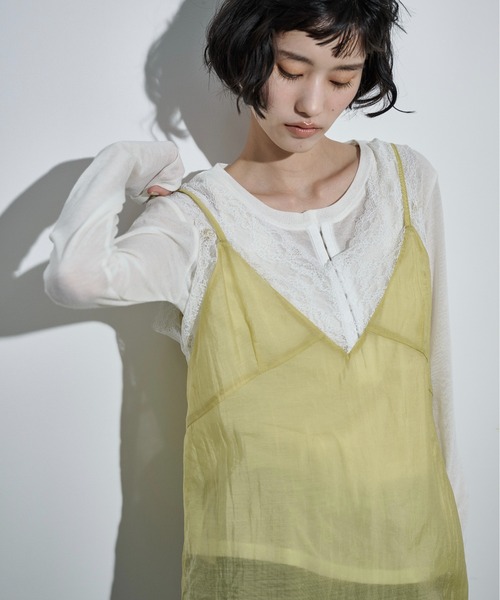 THE YOn（ザヨン）の「レース切替シアーキャミチュニック（ワンピース・レディース・ライム/オフホワイト/チャコールグレー・FREE）」の20枚目の写真