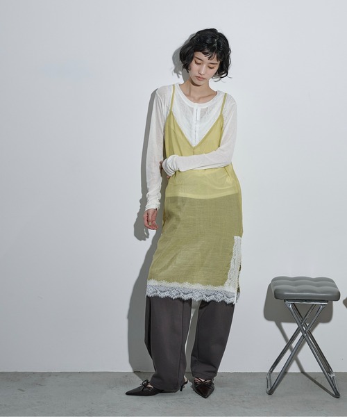 THE YOn（ザヨン）の「レース切替シアーキャミチュニック（ワンピース・レディース・ライム/オフホワイト/チャコールグレー・FREE）」の15枚目の写真