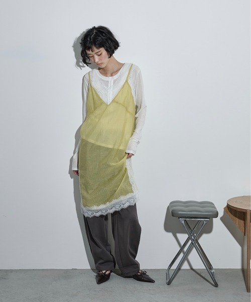 THE YOn（ザヨン）の「レース切替シアーキャミチュニック（ワンピース・レディース・ライム/オフホワイト/チャコールグレー・FREE）」の16枚目の写真