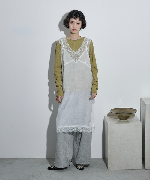 THE YOn（ザヨン）の「レース切替シアーキャミチュニック（ワンピース・レディース・ライム/オフホワイト/チャコールグレー・FREE）」の6枚目の写真