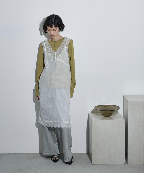 THE YOn（ザヨン）の「レース切替シアーキャミチュニック（ワンピース・レディース・ライム/オフホワイト/チャコールグレー・FREE）」の7枚目の写真