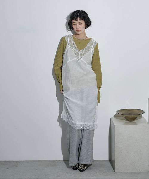 THE YOn（ザヨン）の「レース切替シアーキャミチュニック（ワンピース・レディース・ライム/オフホワイト/チャコールグレー・FREE）」の8枚目の写真