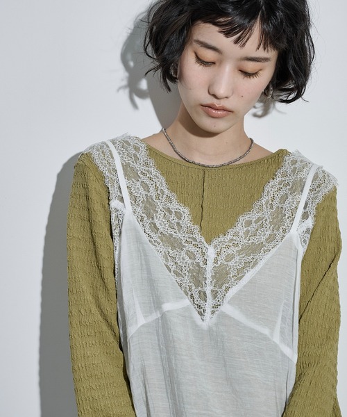 THE YOn（ザヨン）の「レース切替シアーキャミチュニック（ワンピース・レディース・ライム/オフホワイト/チャコールグレー・FREE）」の12枚目の写真