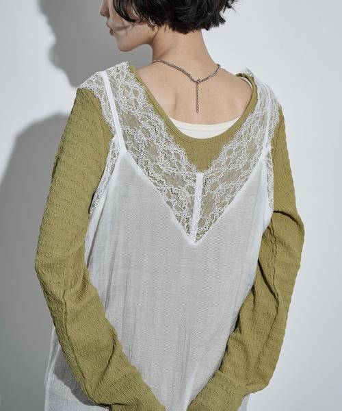 THE YOn（ザヨン）の「レース切替シアーキャミチュニック（ワンピース・レディース・ライム/オフホワイト/チャコールグレー・FREE）」の13枚目の写真