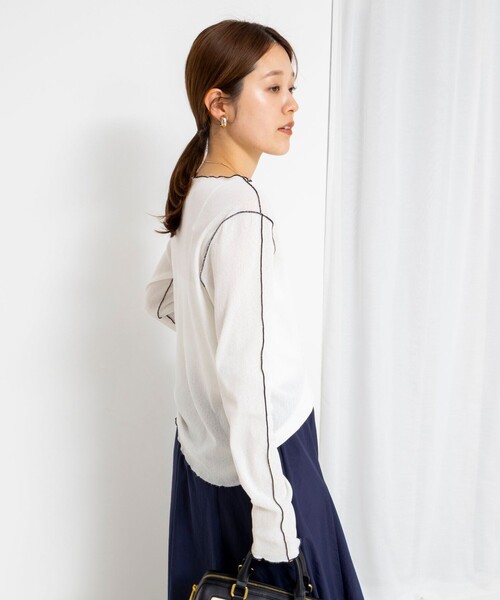 NOLLEY’S(ノーリーズ)の「ウォッシャブルドライテレコメロー配色プルオーバー(Tシャツ/カットソー・レディース・サックスブルー/ブラウン/ホワイト・FREE)」の8枚目の写真