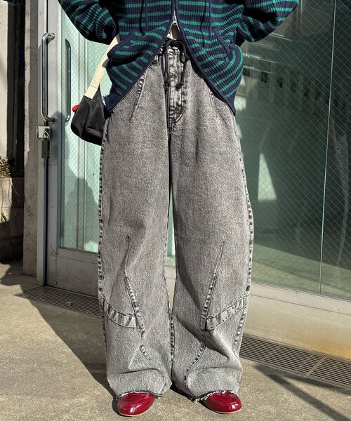 CIAOPANIC（チャオパニック）の「【ANTI WARP /アンチワープ】切替カーブワイドデニム（デニムパンツ・レディース・ブラウン/ブラック・MEDIUM/LARGE）」の3枚目の写真