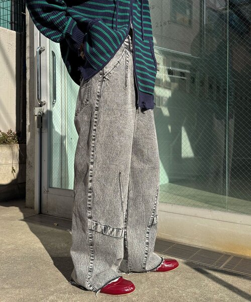 CIAOPANIC（チャオパニック）の「【ANTI WARP /アンチワープ】切替カーブワイドデニム（デニムパンツ・レディース・ブラウン/ブラック・MEDIUM/LARGE）」の4枚目の写真