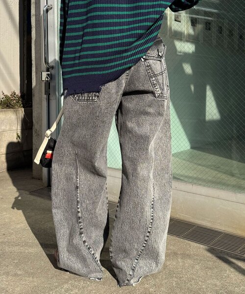 CIAOPANIC（チャオパニック）の「【ANTI WARP /アンチワープ】切替カーブワイドデニム（デニムパンツ・レディース・ブラウン/ブラック・MEDIUM/LARGE）」の5枚目の写真