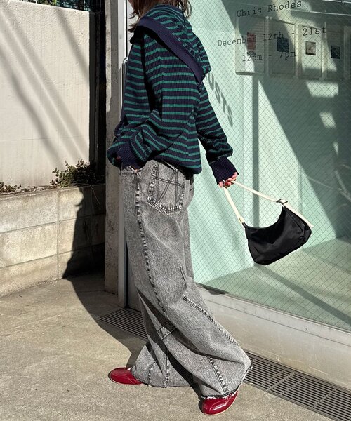 CIAOPANIC（チャオパニック）の「【ANTI WARP /アンチワープ】切替カーブワイドデニム（デニムパンツ・レディース・ブラウン/ブラック・MEDIUM/LARGE）」の7枚目の写真