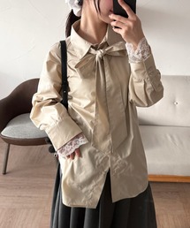 multiway ribbon tie lace shirt / マルチウェイレース付きリボンシャツ