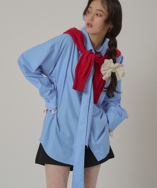 MUHET(ミュエータ)の「multiway ribbon tie lace shirt / マルチウェイレース付きリボンシャツ(シャツ/ブラウス・レディース・ベージュ/ネイビー/ピンク/ライトブルー・FREE)」の20枚目の写真