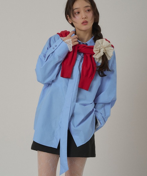 MUHET(ミュエータ)の「multiway ribbon tie lace shirt / マルチウェイレース付きリボンシャツ(シャツ/ブラウス・レディース・ベージュ/ネイビー/ピンク/ライトブルー・FREE)」の19枚目の写真
