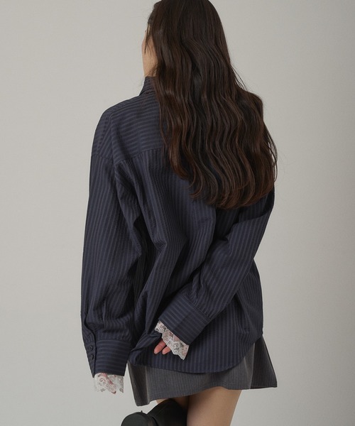 MUHET(ミュエータ)の「multiway ribbon tie lace shirt / マルチウェイレース付きリボンシャツ(シャツ/ブラウス・レディース・ベージュ/ネイビー/ピンク/ライトブルー・FREE)」の12枚目の写真
