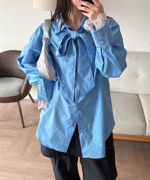 MUHET(ミュエータ)の「multiway ribbon tie lace shirt / マルチウェイレース付きリボンシャツ(シャツ/ブラウス・レディース・ベージュ/ネイビー/ピンク/ライトブルー・FREE)」の17枚目の写真
