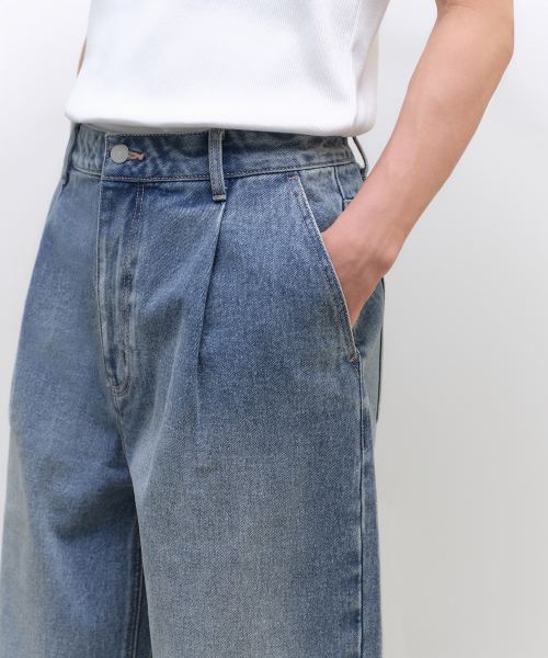 MUSINSA STANDARD（ムシンサスタンダード）の「ワンタックワイドデニムパンツ [ライトインディゴ]（デニムパンツ・メンズ・その他・26/27/28/29/30/31/32/33/34/36/38/40/42）」の5枚目の写真
