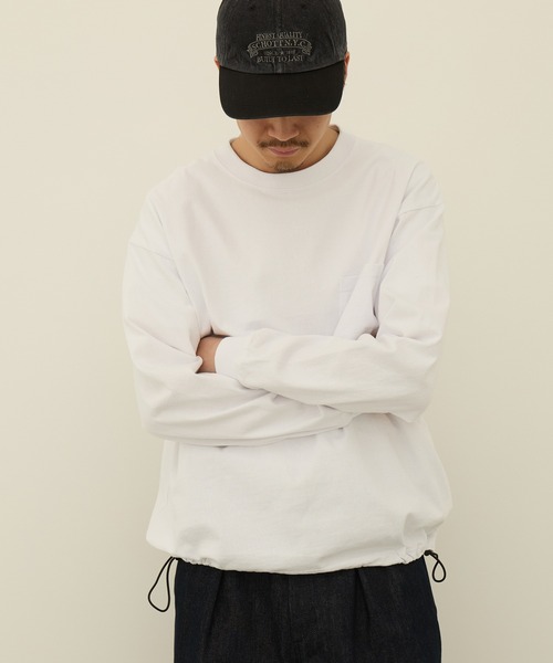 Goodwear(グッドウェア)の「【Goodwear】ドロスト ポケ付きL/S BIG TEE 2W7-16201(Tシャツ/カットソー・メンズ・ホワイト/ブラック/杢グレー・XL/L/M)」の1枚目の写真