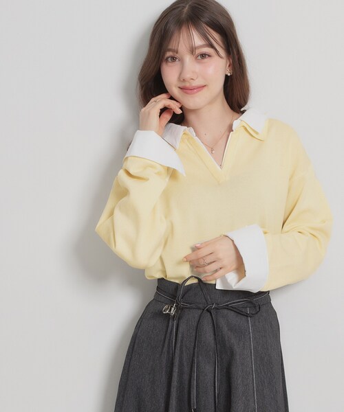 couture brooch（クチュールブローチ）の「布帛ドッキングプルオーバー（ニット/セーター・レディース・ブラック/ライトイエロー系/ライトグレー・38）」の3枚目の写真