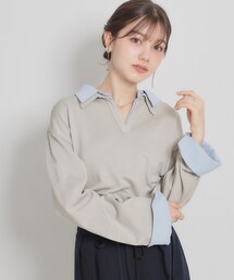 couture brooch | 布帛ドッキングプルオーバー(ニット/セーター)