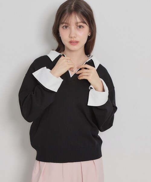 couture brooch（クチュールブローチ）の「布帛ドッキングプルオーバー（ニット/セーター・レディース・ブラック/ライトイエロー系/ライトグレー・38）」の2枚目の写真