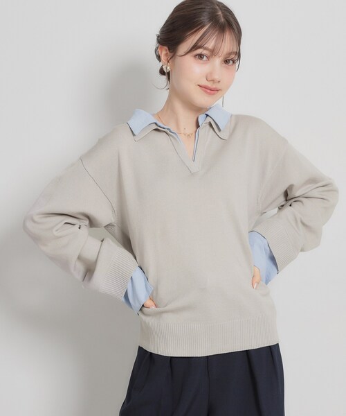 couture brooch（クチュールブローチ）の「布帛ドッキングプルオーバー（ニット/セーター・レディース・ブラック/ライトイエロー系/ライトグレー・38）」の4枚目の写真