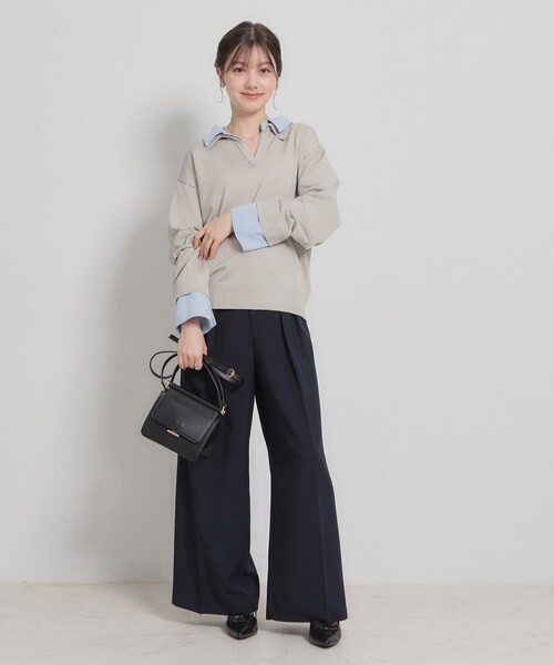 couture brooch（クチュールブローチ）の「布帛ドッキングプルオーバー（ニット/セーター・レディース・ブラック/ライトイエロー系/ライトグレー・38）」の7枚目の写真