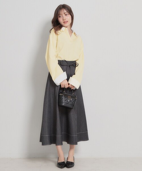 couture brooch（クチュールブローチ）の「布帛ドッキングプルオーバー（ニット/セーター・レディース・ブラック/ライトイエロー系/ライトグレー・38）」の16枚目の写真