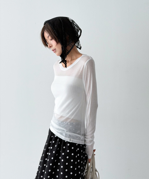 THE GREEN LAB（ザグリーンラボ）の「ソフトテンセルエアリー ロングスリーブ [アイボリー]（Tシャツ/カットソー・レディース・その他・FREE）」の5枚目の写真