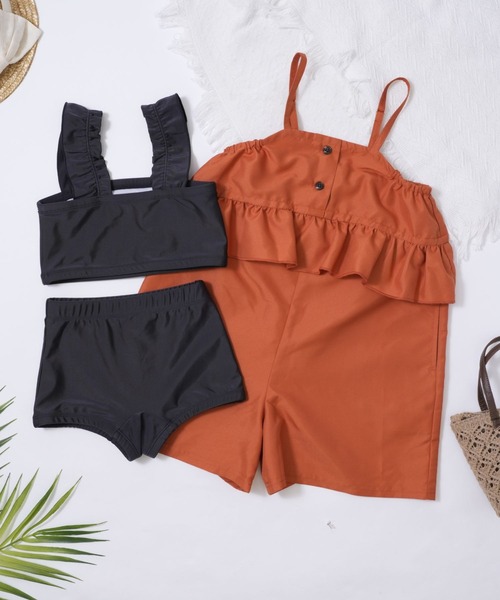 RIO（リオ）の「ワンピース水着3点セット（水着・キッズ・ベージュ/オレンジ/ブラック・100cm/110cm/120cm/130cm/140cm）」の6枚目の写真