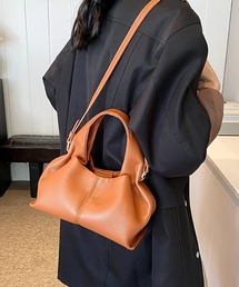 2way レザー調 台形 ショルダー付き ハンドバッグ