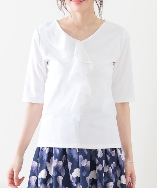 GLACIER lusso(グラシアルッソ)の「アシメフリルトップス(Tシャツ/カットソー・レディース・サックスブルー/ブラック/ホワイト/ライトグレー・L/LL/S/M)」の10枚目の写真