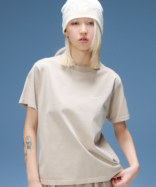 X-girl(エックスガール)の「FADED MESSAGE AND SCRIPT LOGO S/S TEE(Tシャツ/カットソー・レディース・ブラック/ベージュ/オレンジ・S/M/L)」の5枚目の写真