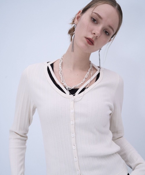 HARE(ハレ)の「リブカットカーディガン(HARE)(カーディガン/ボレロ・レディース・オフホワイト/ブラック・FREE)」の2枚目の写真