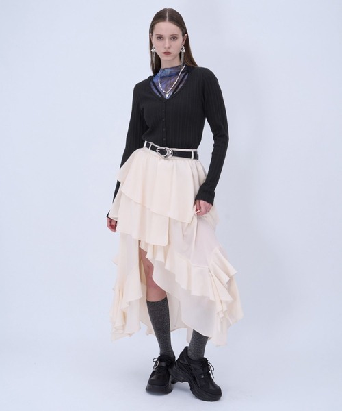 HARE(ハレ)の「リブカットカーディガン(HARE)(カーディガン/ボレロ・レディース・オフホワイト/ブラック・FREE)」の4枚目の写真