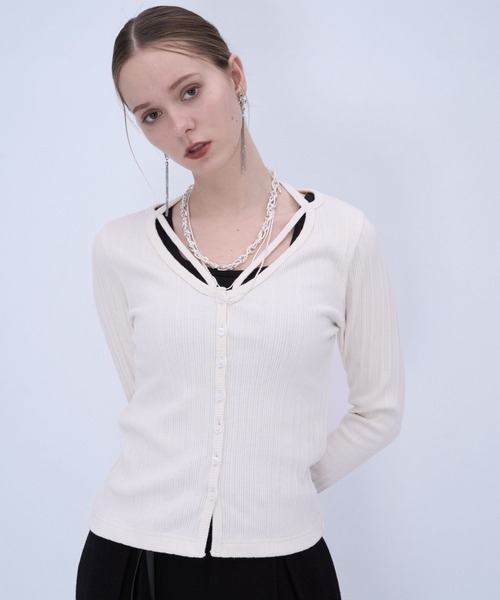 HARE(ハレ)の「リブカットカーディガン(HARE)(カーディガン/ボレロ・レディース・オフホワイト/ブラック・FREE)」の5枚目の写真