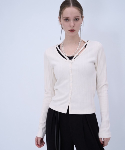 HARE(ハレ)の「リブカットカーディガン(HARE)(カーディガン/ボレロ・レディース・オフホワイト/ブラック・FREE)」の6枚目の写真