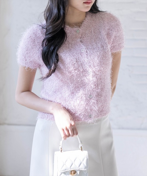 clear（クリア）の「ラメシャギー半袖ニットカーディガン（カーディガン/ボレロ・レディース・ピンク/アイボリー/グレー・F）」の20枚目の写真